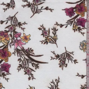 White/Magenta Floral Sprig Double Brushed Jersey Knit Fabric