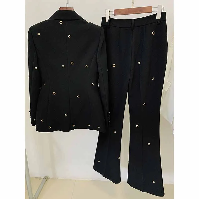 Women One Button Pantsuit Fitted Blazer   Flare Long Trousers Suit Pants Suit