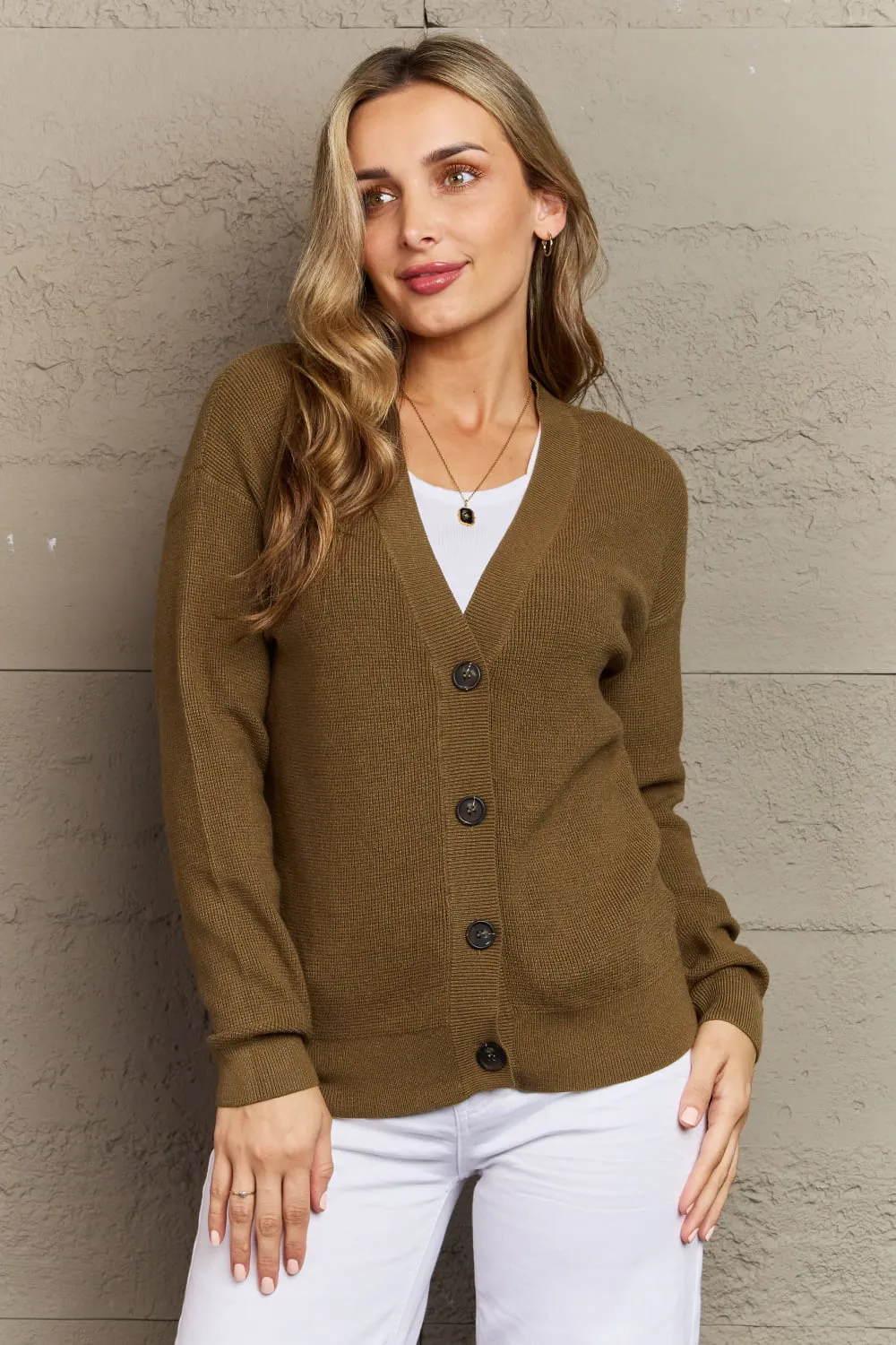 Women Zenana Kiss Me Tonight Full Size Button Down Cardigan in Olive