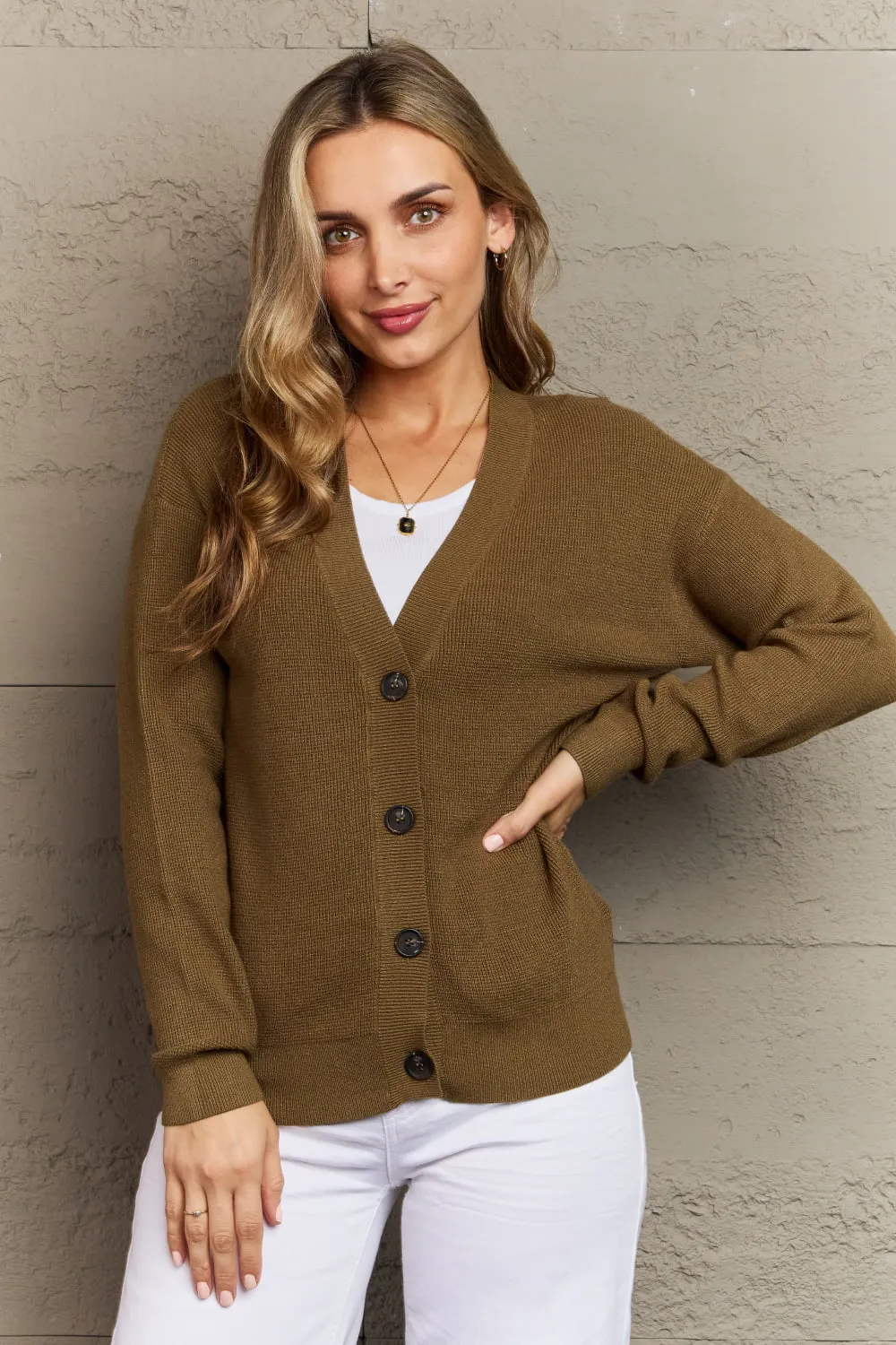 Women Zenana Kiss Me Tonight Full Size Button Down Cardigan in Olive